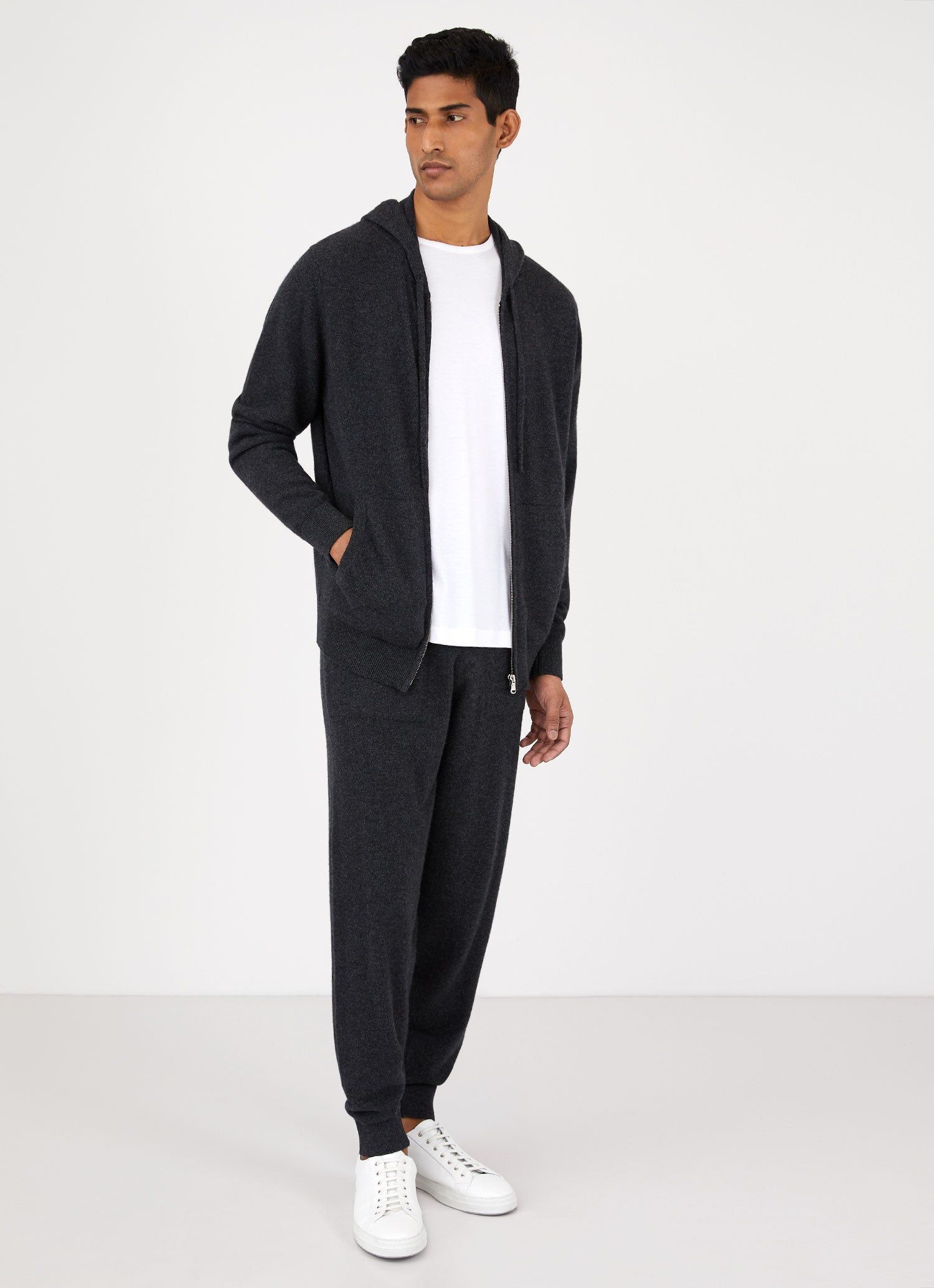 Men's Cashmere Zip Hoody in Charcoal Melange sold by Sunspel product image thumbnail 3