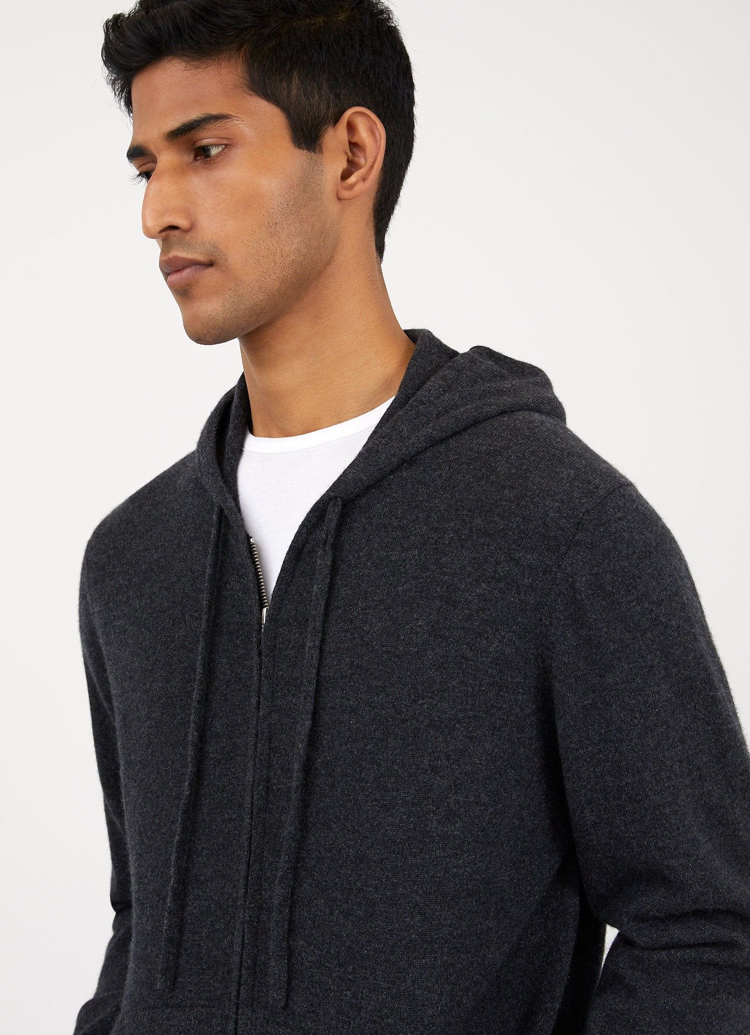 Men's Cashmere Zip Hoody in Charcoal Melange sold by Sunspel product image thumbnail 5