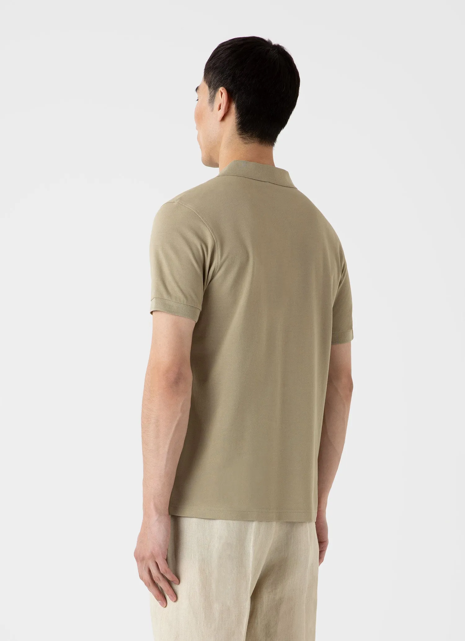 Men's Piqué Polo Shirt in Pale Khaki sold by Sunspel product image thumbnail 5
