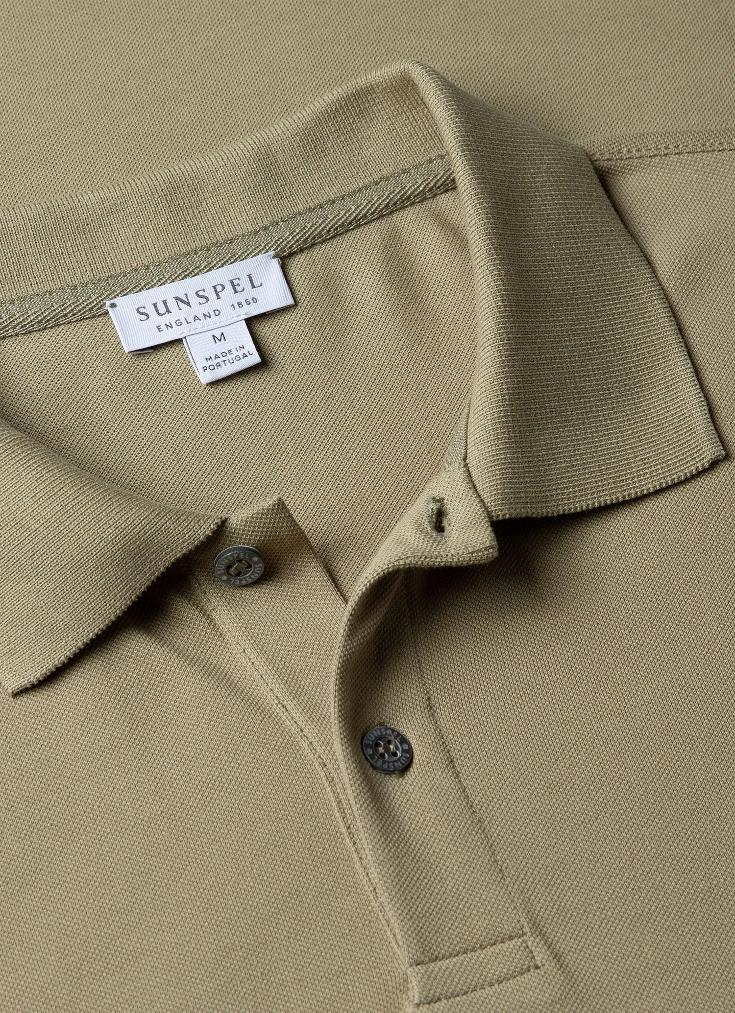 Men's Piqué Polo Shirt in Pale Khaki sold by Sunspel product image thumbnail 4