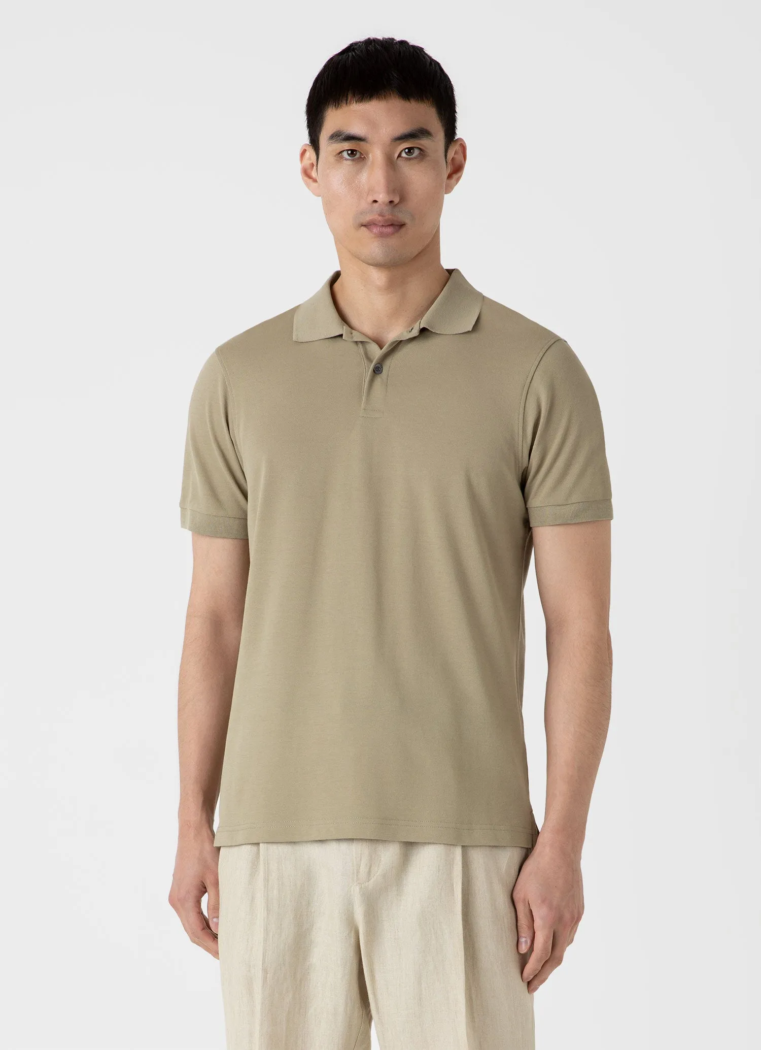 Men's Piqué Polo Shirt in Pale Khaki sold by Sunspel product image thumbnail 2