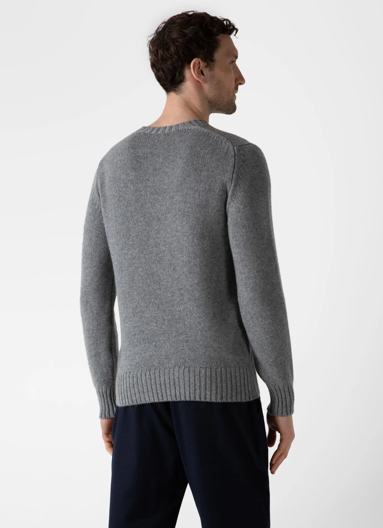 Men's Roxburgh Cashmere Jumper in Mid Grey Melange sold by Sunspel product image thumbnail 5