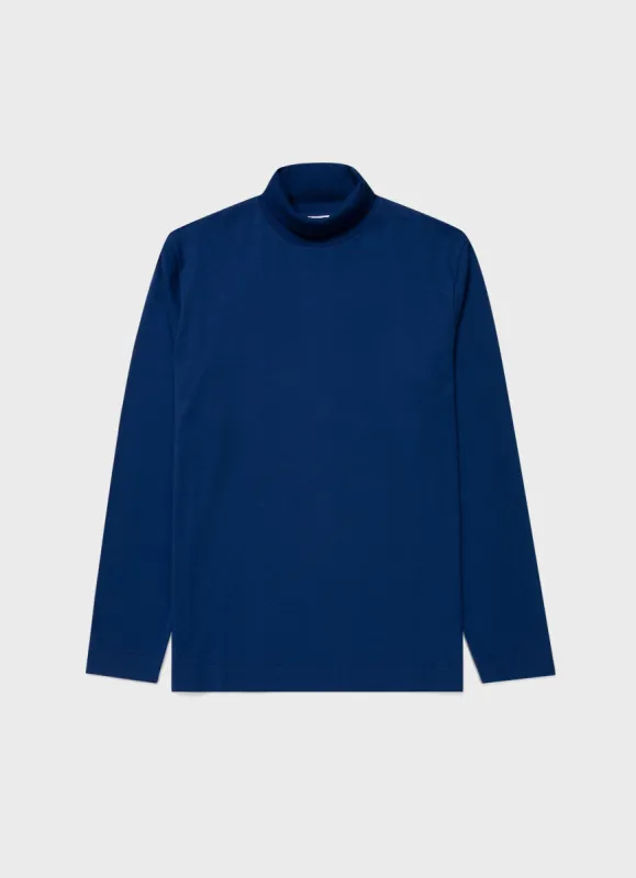 Men's Carbon Brushed Turtle Neck in Space Blue sold by Sunspel