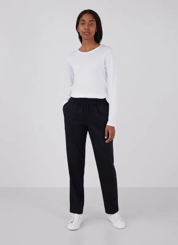 Women's Wool Cashmere Flannel Trouser in Navy Melange sold by Sunspel