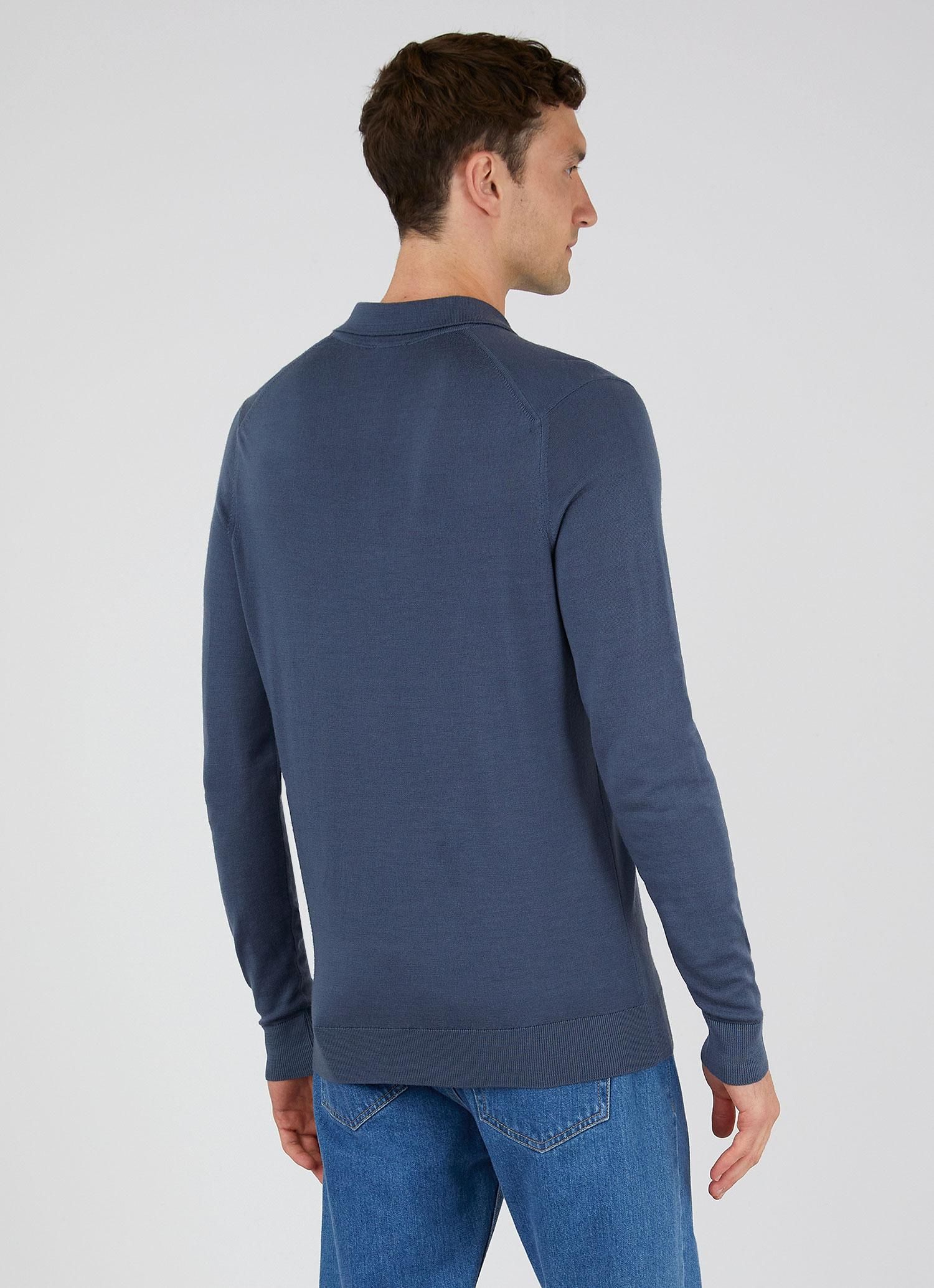 Men's Extra-Fine Merino Polo in Blue Slate in Blue Slate sold by Sunspel product image thumbnail 4