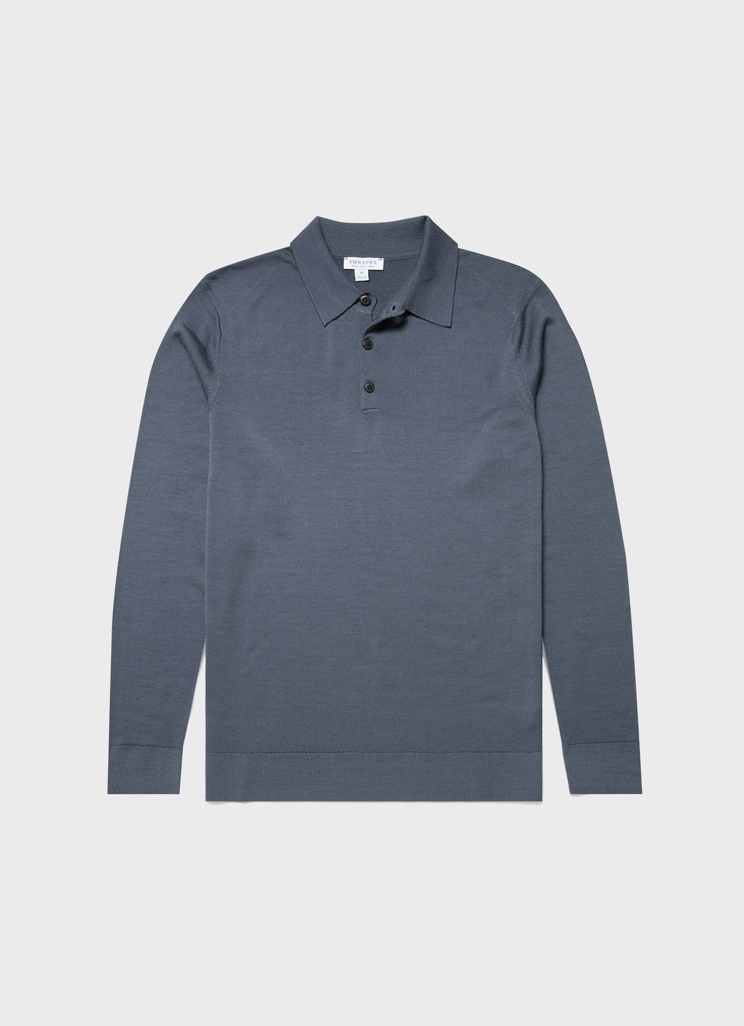 Men's Extra-Fine Merino Polo in Blue Slate in Blue Slate sold by Sunspel
