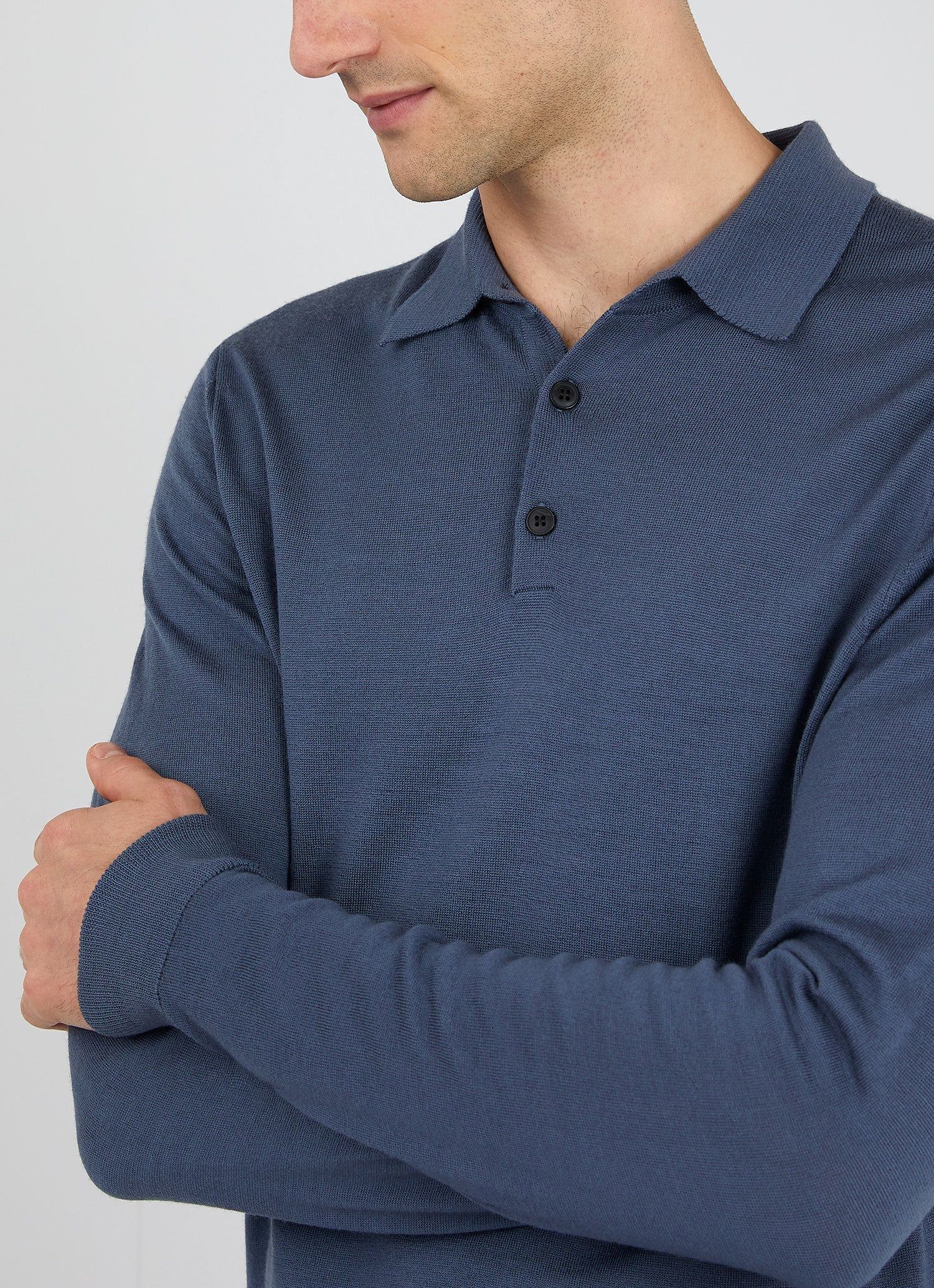 Men's Extra-Fine Merino Polo in Blue Slate in Blue Slate sold by Sunspel product image thumbnail 5