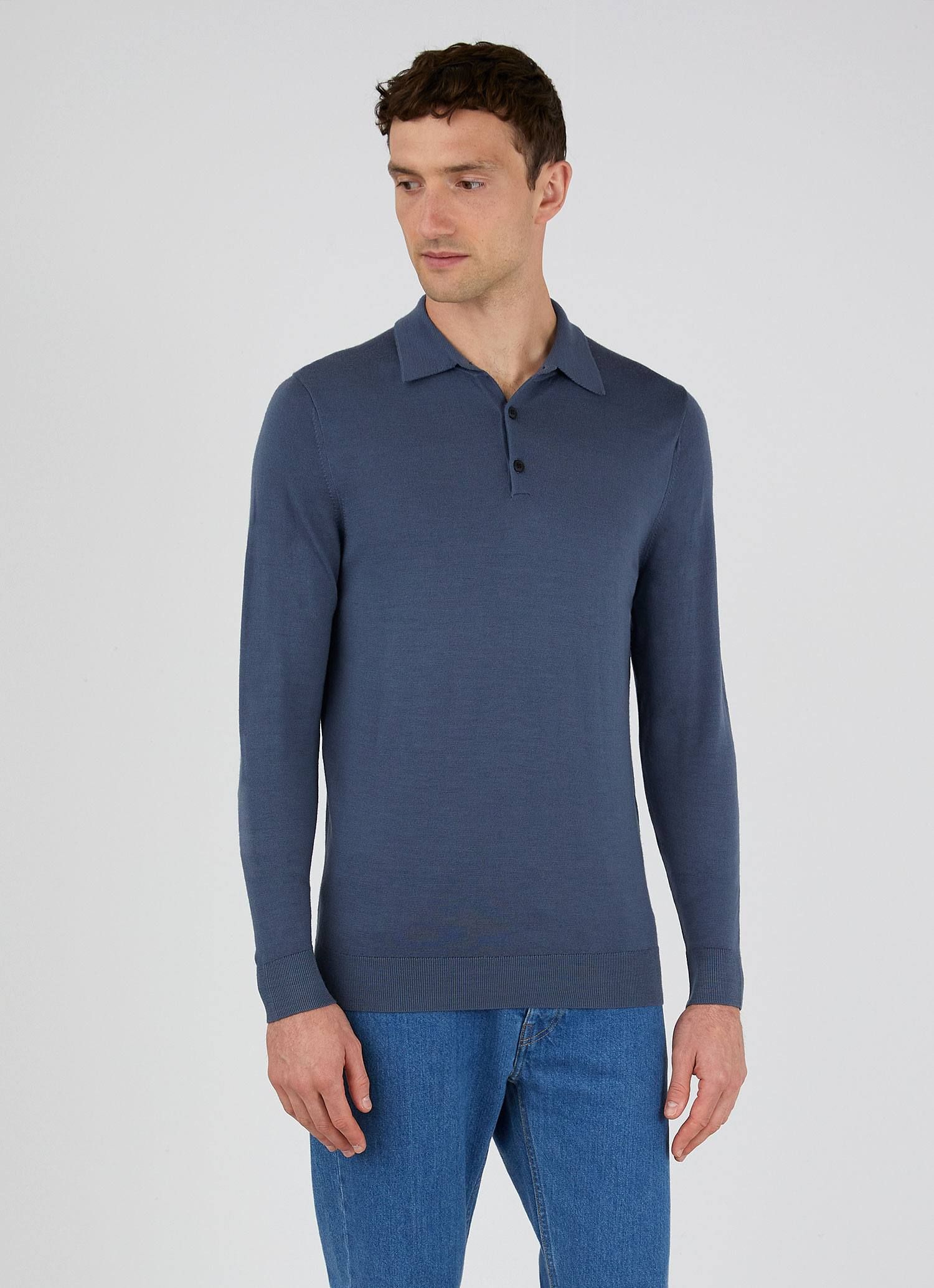 Men's Extra-Fine Merino Polo in Blue Slate in Blue Slate sold by Sunspel product image thumbnail 2