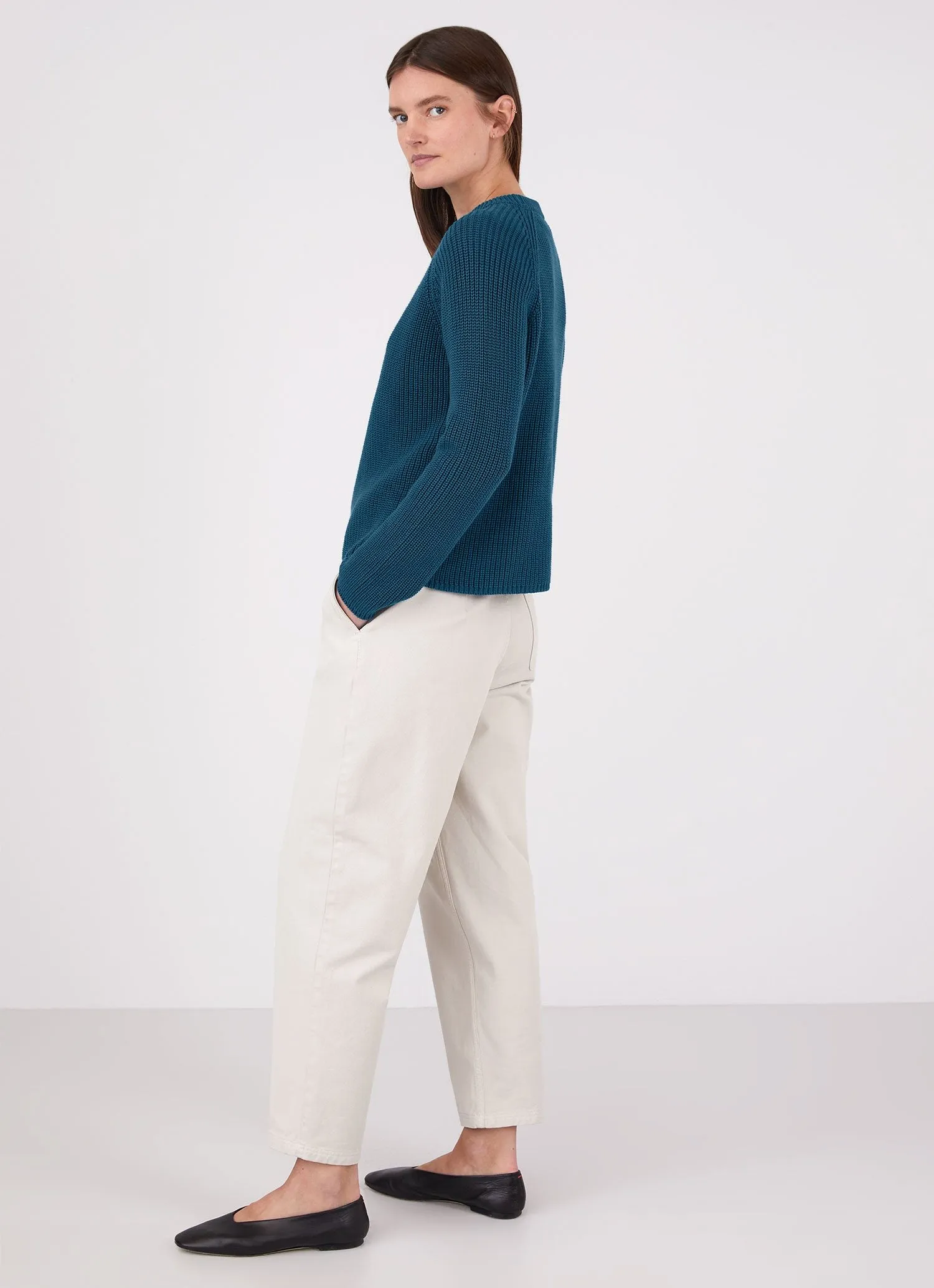 Women's Boxy Crew Neck Jumper in Lagoon Blue sold by Sunspel product image thumbnail 3