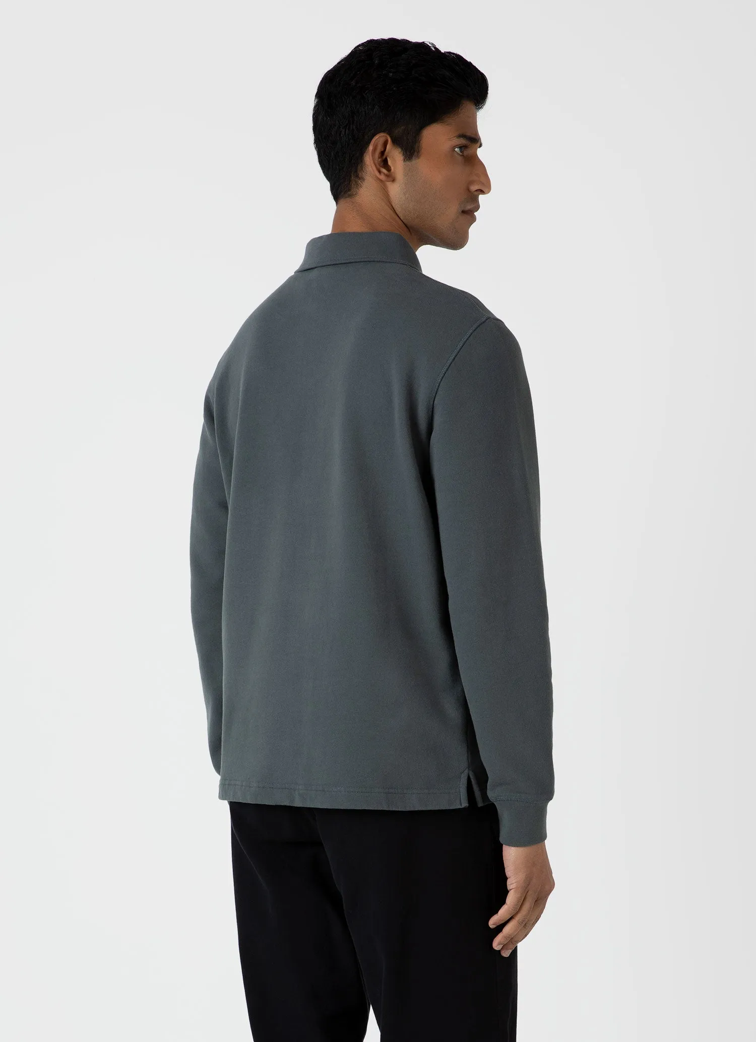 Men's Zip Polo Loopback Sweatshirt in Drill Green sold by Sunspel product image thumbnail 5