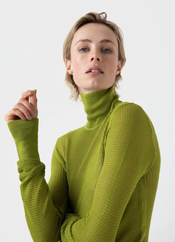 Women's Edie Campbell Open Knit Silk Funnel in Apple made by Sunspel