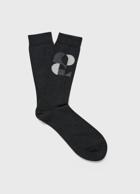 Men's Craig Ward Jacquard Socks in Charcoal Melange made by Sunspel