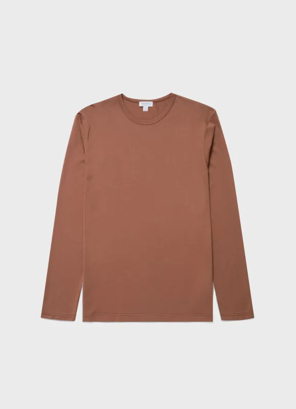 Men's Classic Long Sleeve T-shirt in Pecan sold by Sunspel