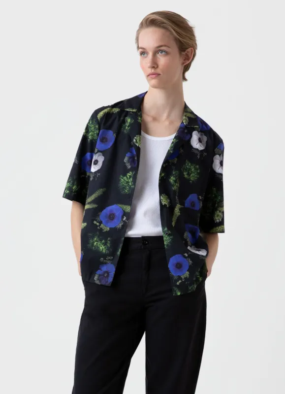 Women's Charlotte Gosch Camp Collar Shirt in Sea Moss made by Sunspel