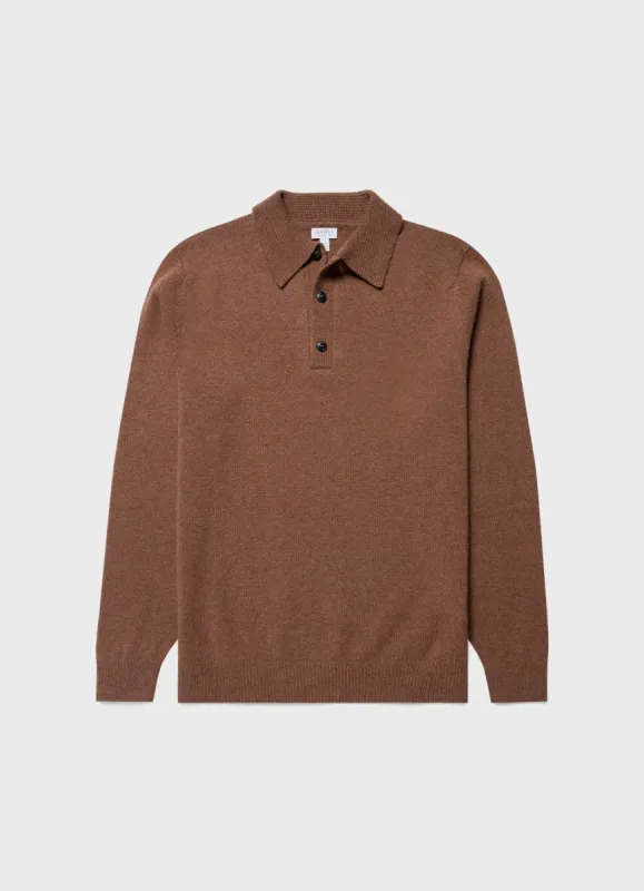 Men's Lambswool Polo Shirt in Pecan sold by Sunspel