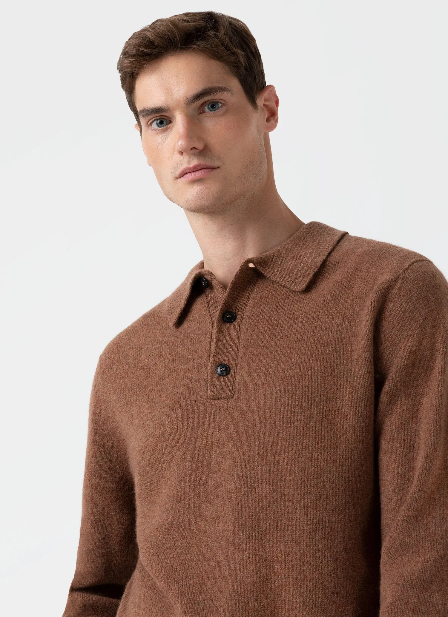 Men's Lambswool Polo Shirt in Pecan sold by Sunspel product image thumbnail 5
