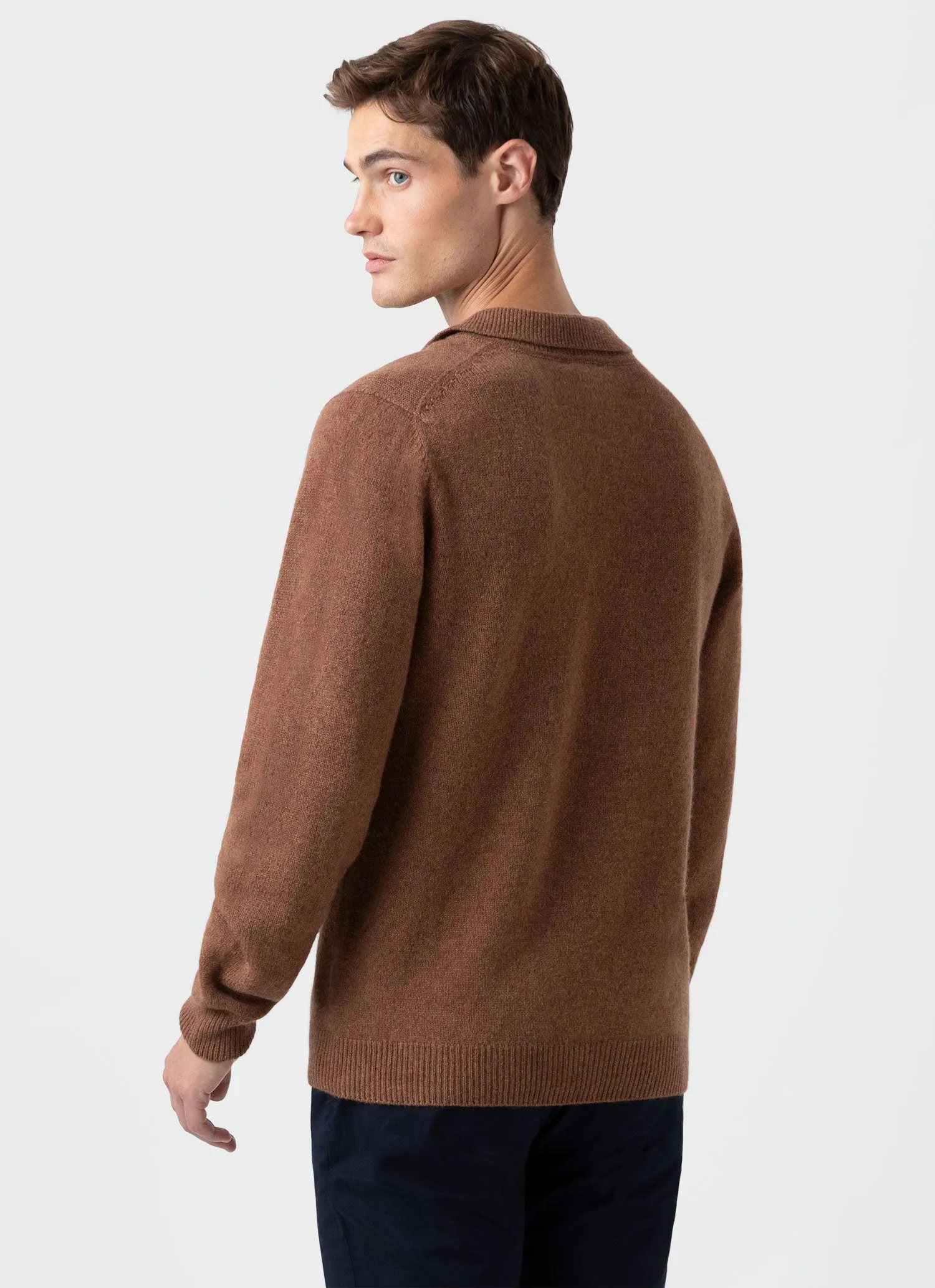 Men's Lambswool Polo Shirt in Pecan sold by Sunspel product image thumbnail 4