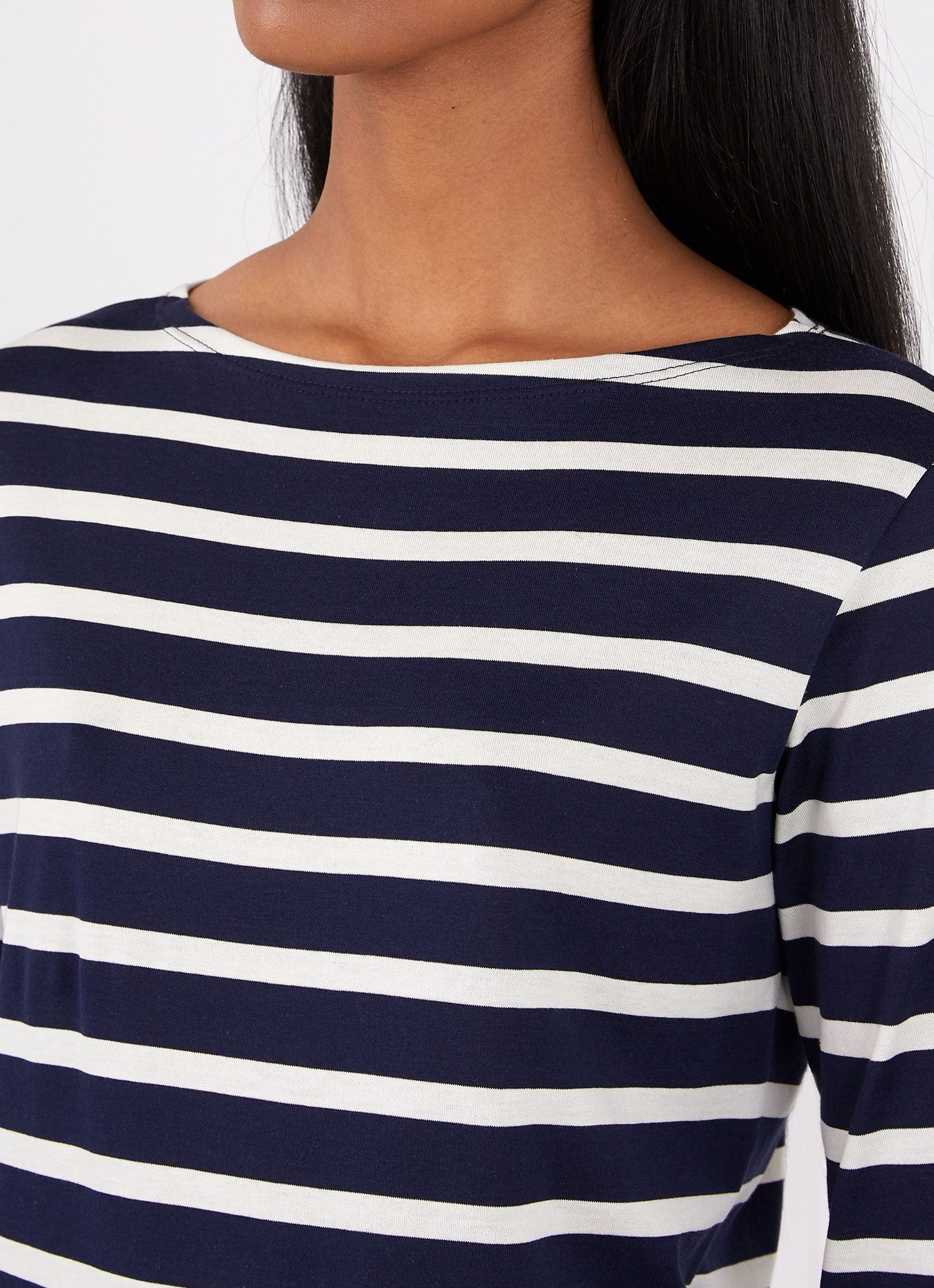 Women's Boat Neck T-shirt in Navy/Ecru Breton Stripe sold by Sunspel product image thumbnail 4