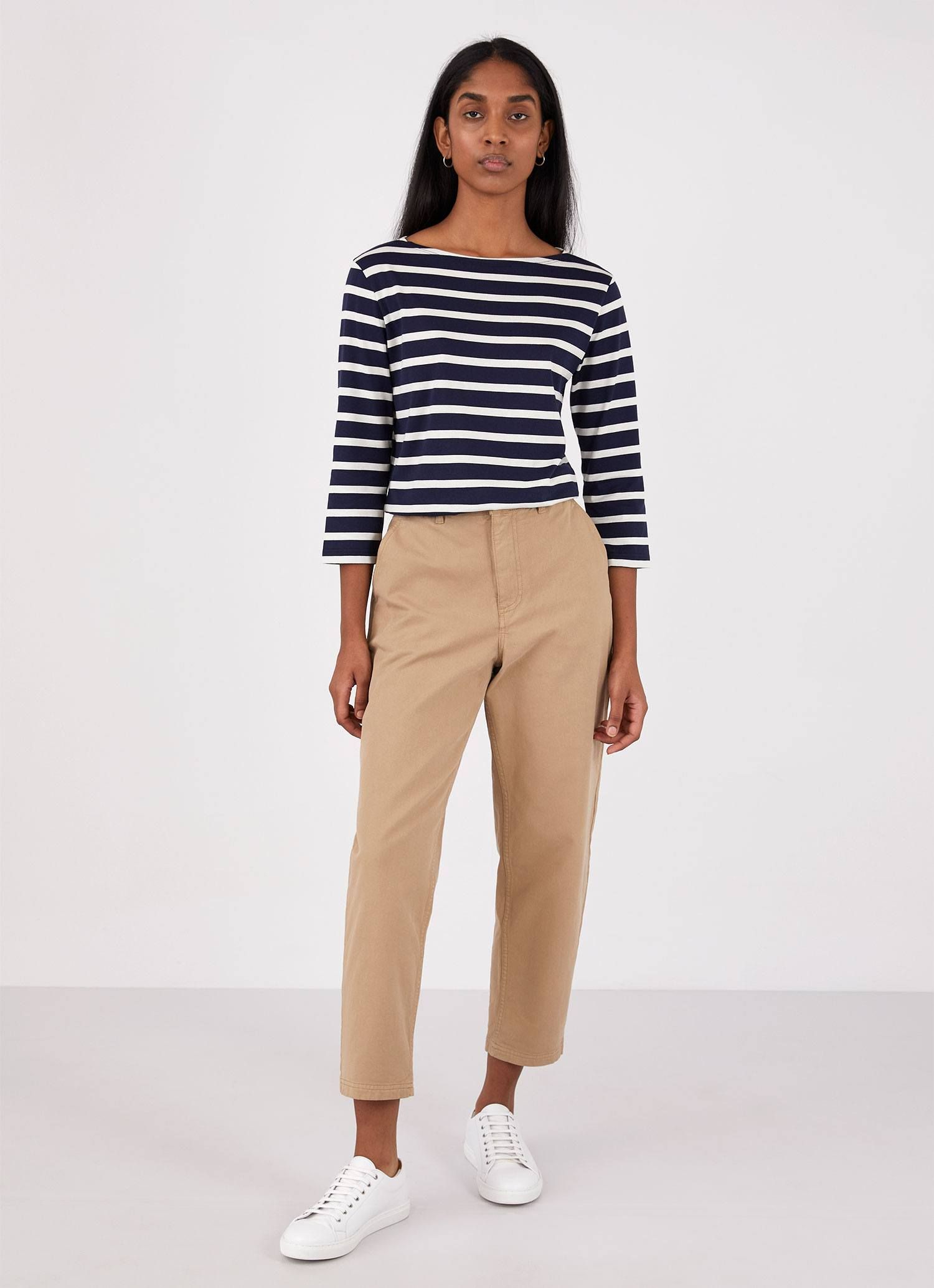 Women's Boat Neck T-shirt in Navy/Ecru Breton Stripe sold by Sunspel product image thumbnail 2