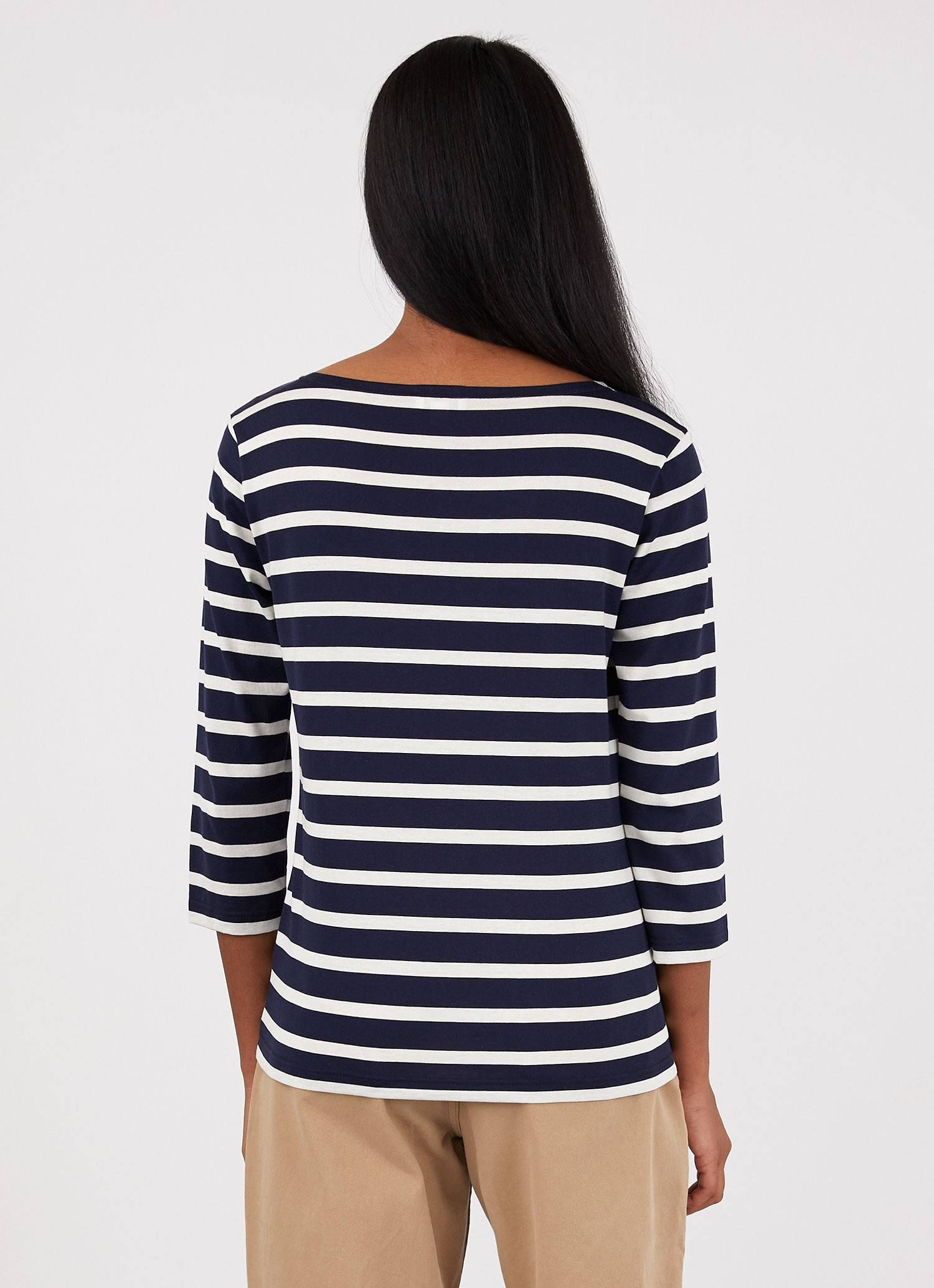 Women's Boat Neck T-shirt in Navy/Ecru Breton Stripe sold by Sunspel product image thumbnail 3
