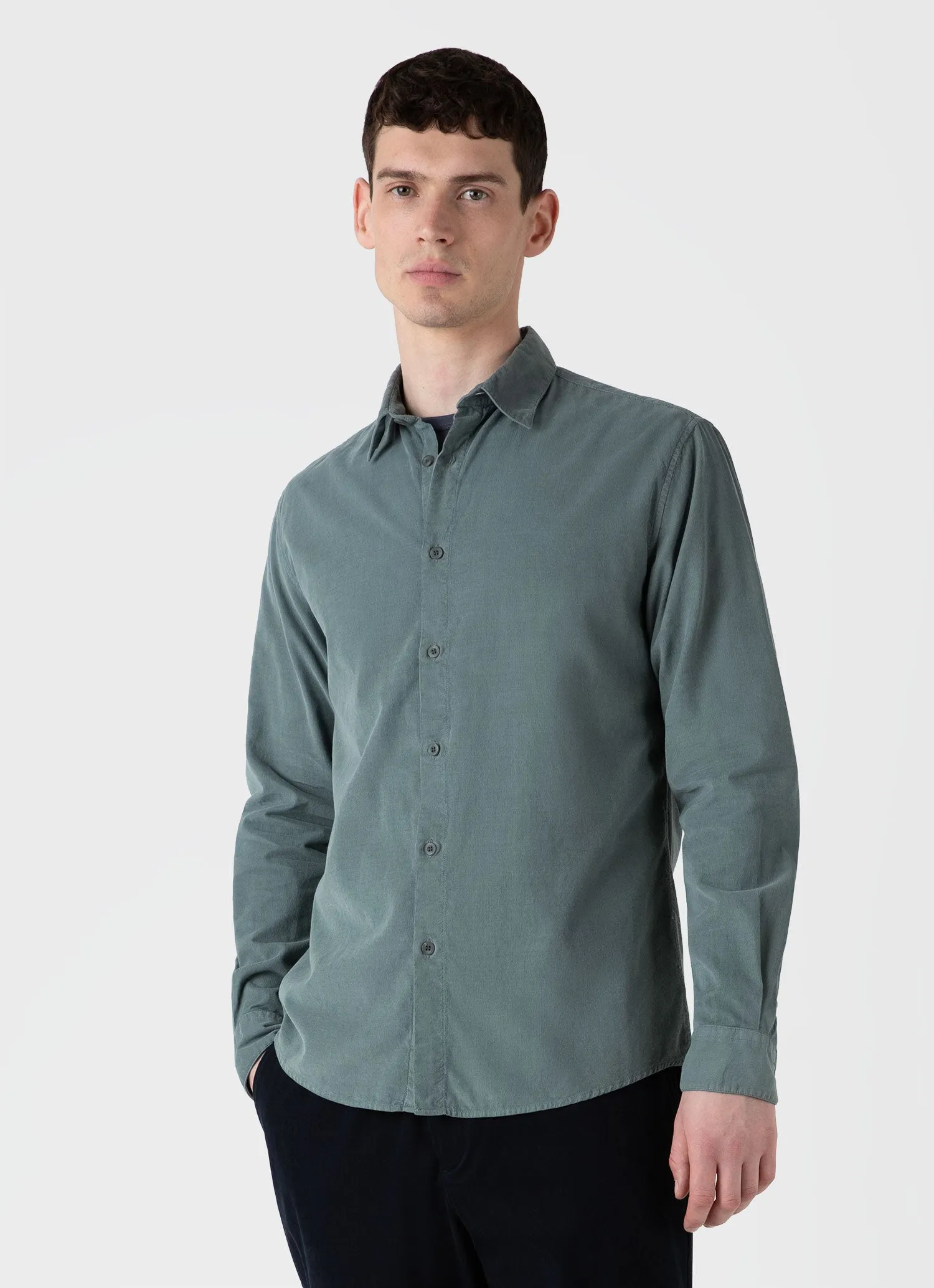 Men's Fine Cord Shirt in Smoke Green sold by Sunspel product image thumbnail 2