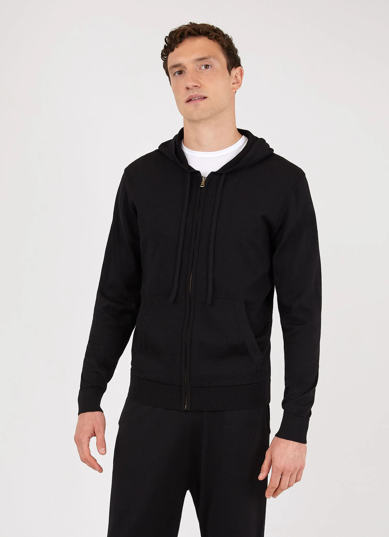Men's Merino Zip Hoodie in Black sold by Sunspel product image thumbnail 2
