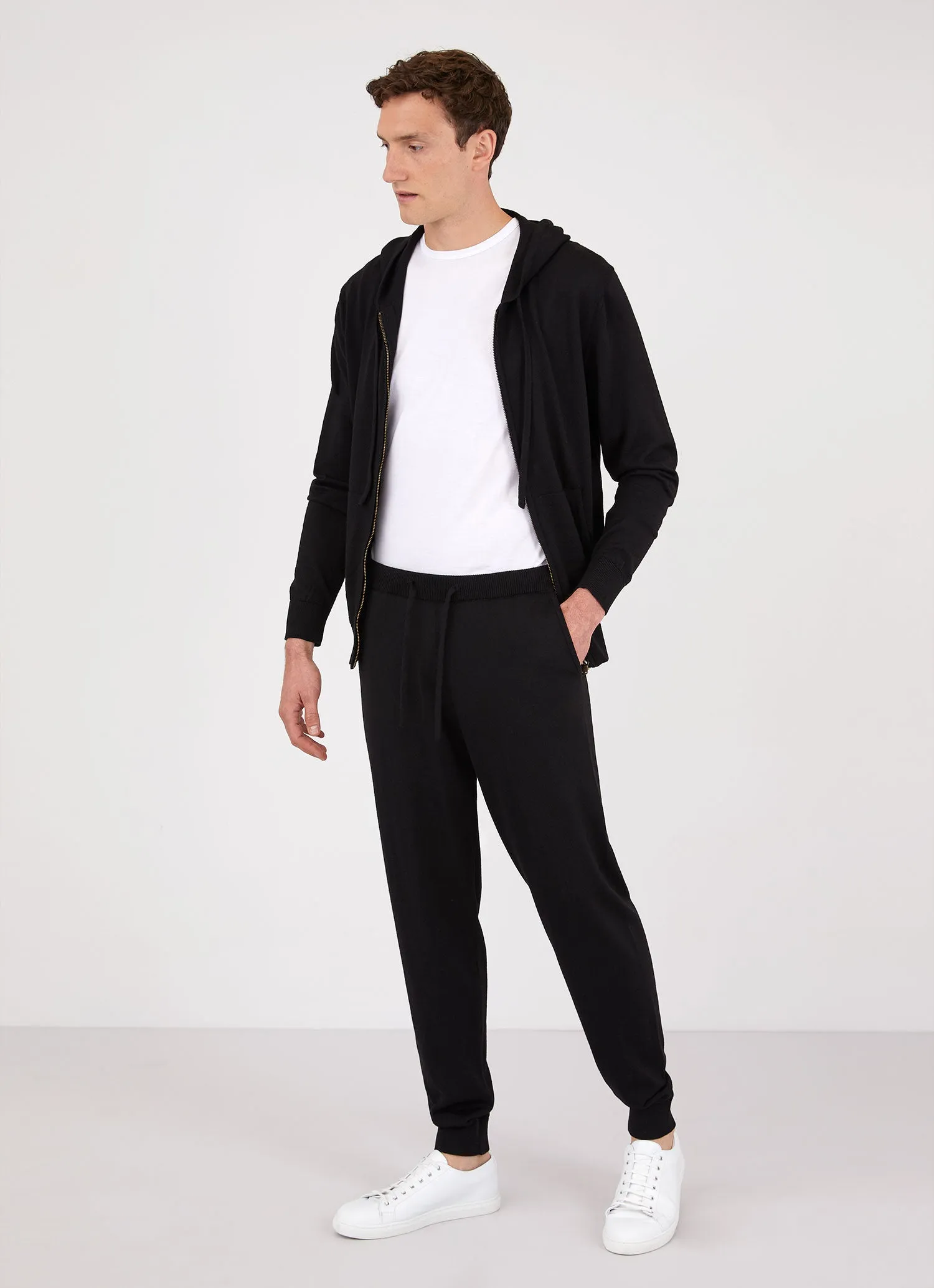 Men's Merino Zip Hoodie in Black sold by Sunspel product image thumbnail 3