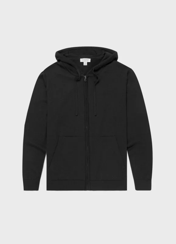 Men's Merino Zip Hoodie in Black sold by Sunspel