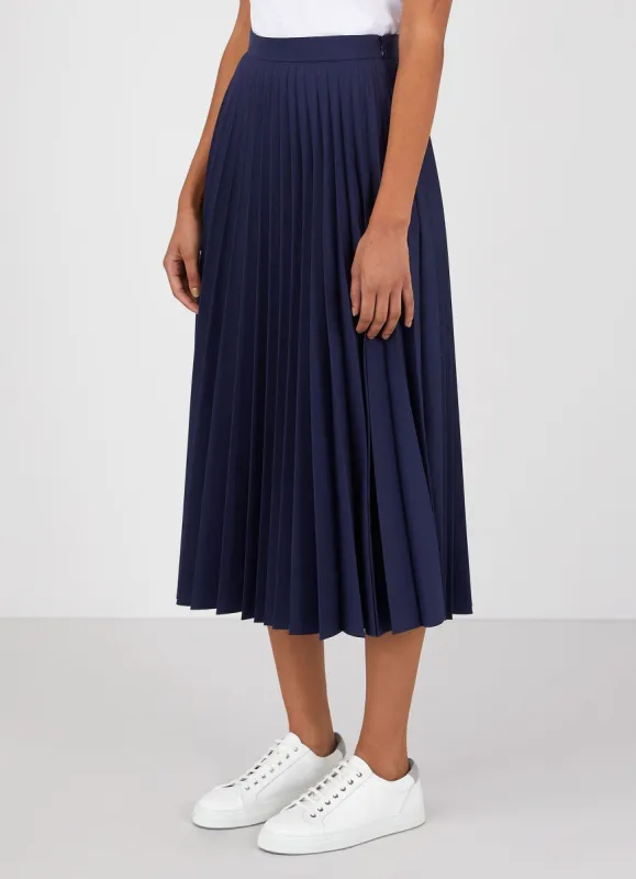 Women's Pleated Skirt in Navy sold by Sunspel