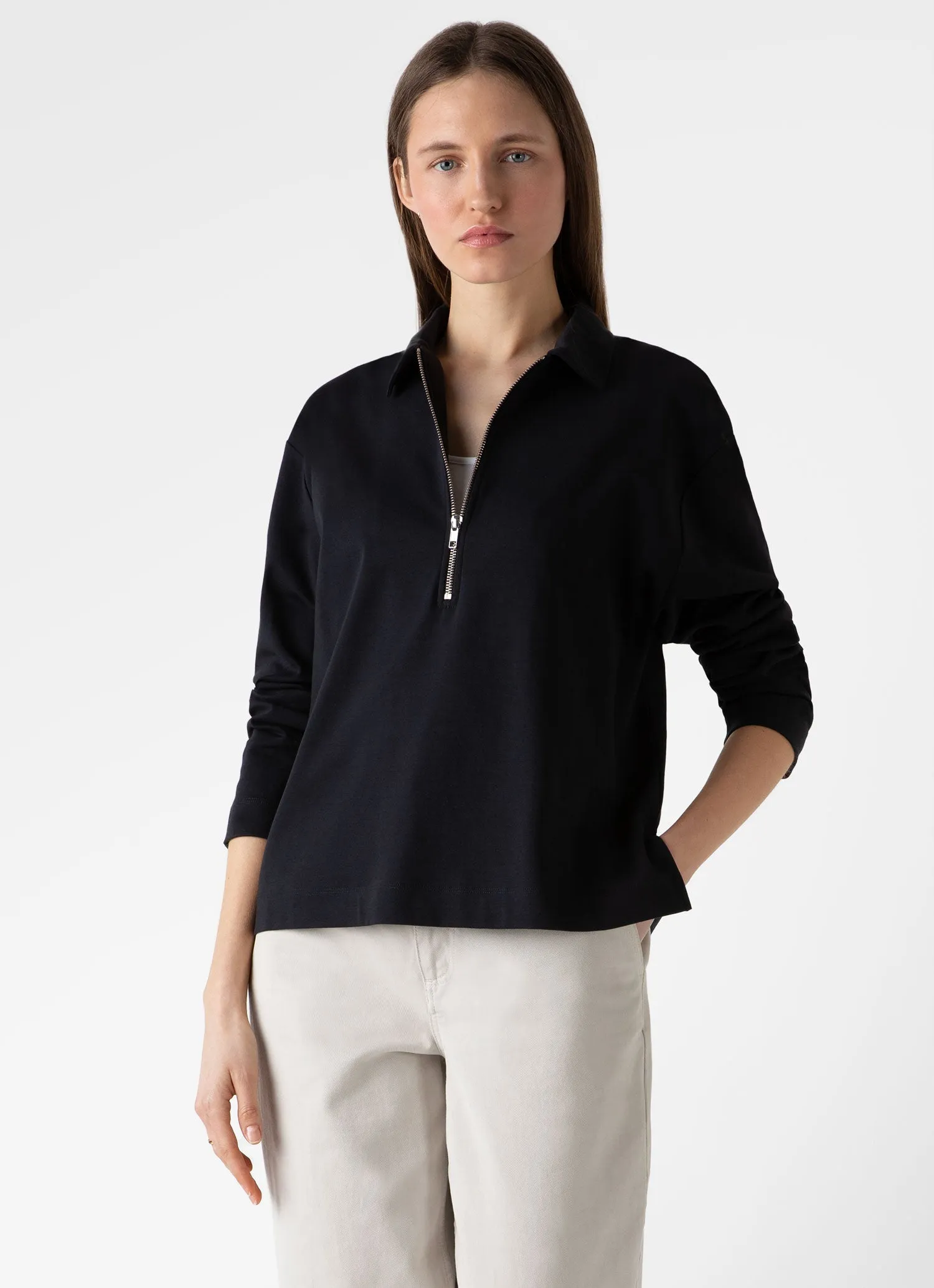 Women's Jersey Polo Top in Black sold by Sunspel product image thumbnail 3