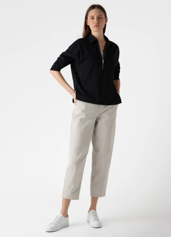 Women's Jersey Polo Top in Black sold by Sunspel