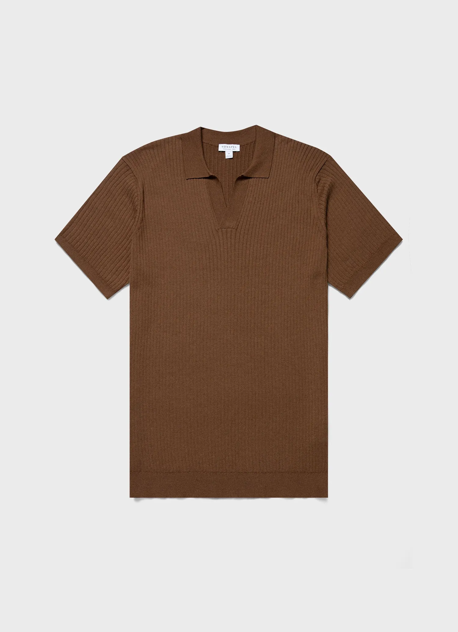 Men's Fine Rib Silk Cotton Polo Shirt in Dark Sand sold by Sunspel