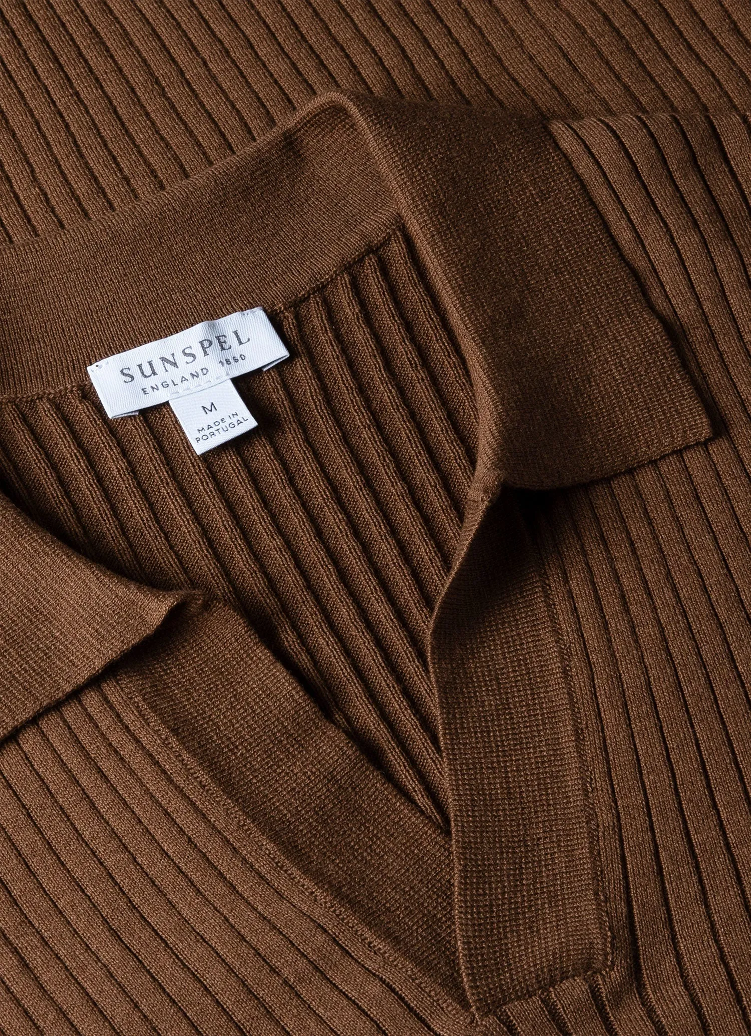 Men's Fine Rib Silk Cotton Polo Shirt in Dark Sand sold by Sunspel product image thumbnail 4