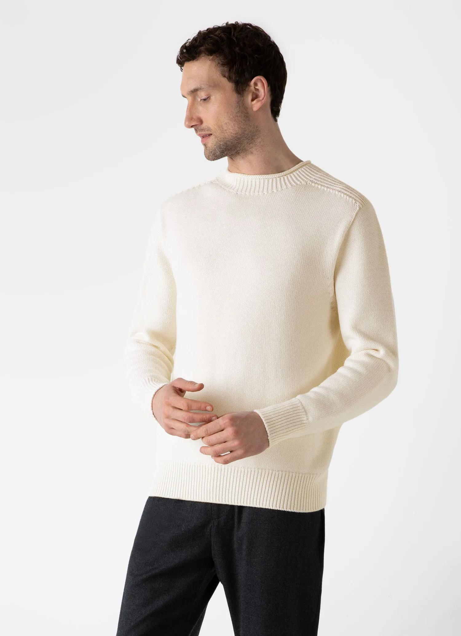 Men's English Merino Fisherman Jumper in Ecru sold by Sunspel product image thumbnail 2