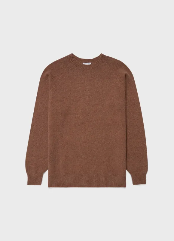 Men's Lambswool Crew Neck Jumper in Pecan sold by Sunspel