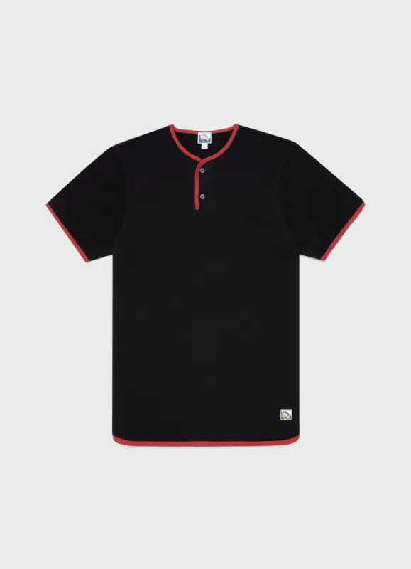 Men's Paul Weller College Henley in Black made by Sunspel
