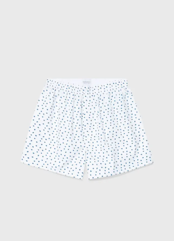 Men's Classic Print Boxer Shorts in Hole Spot Print White made by Sunspel