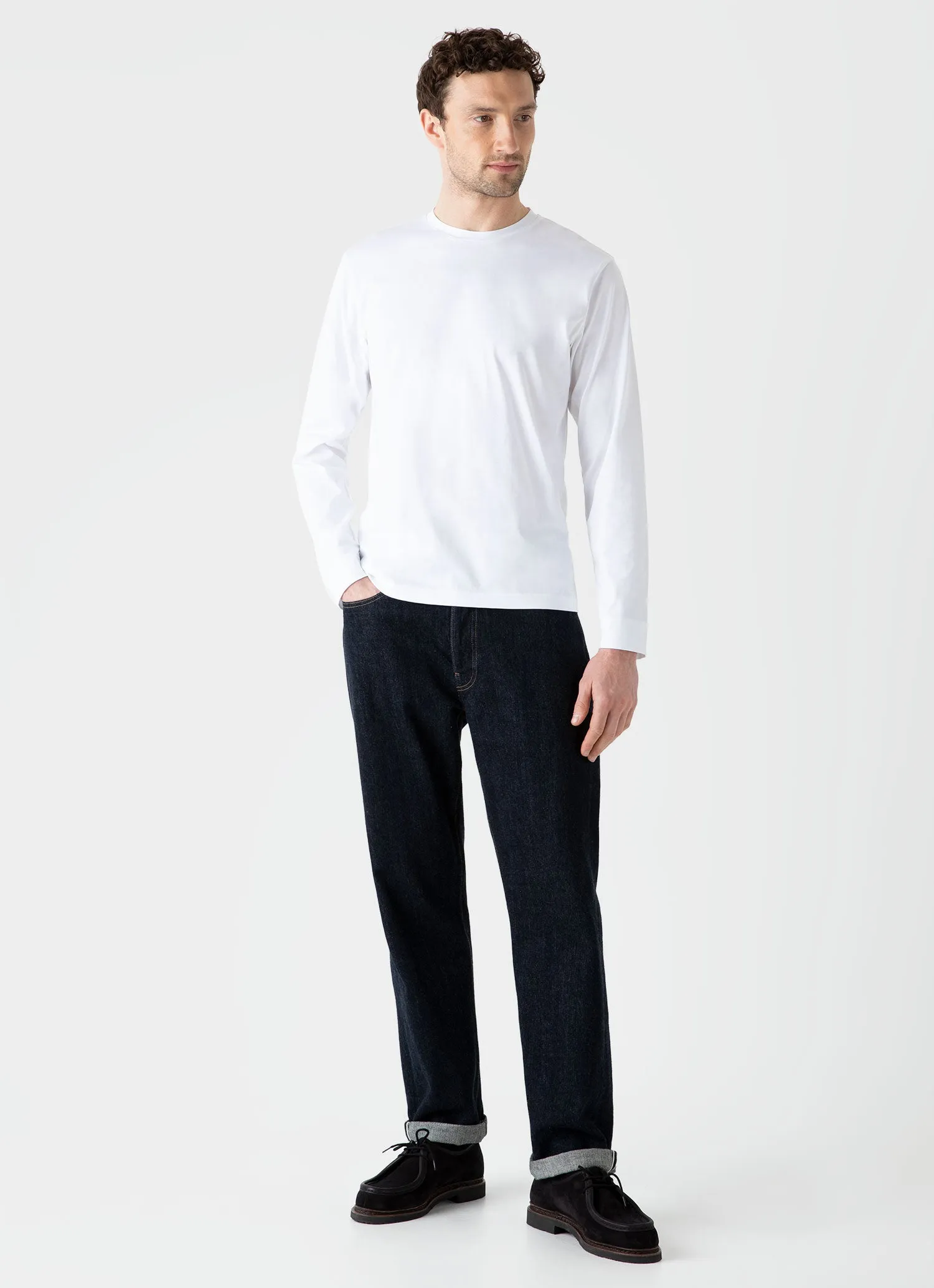 Men's Long Sleeve Riviera T-shirt in White sold by Sunspel product image thumbnail 3
