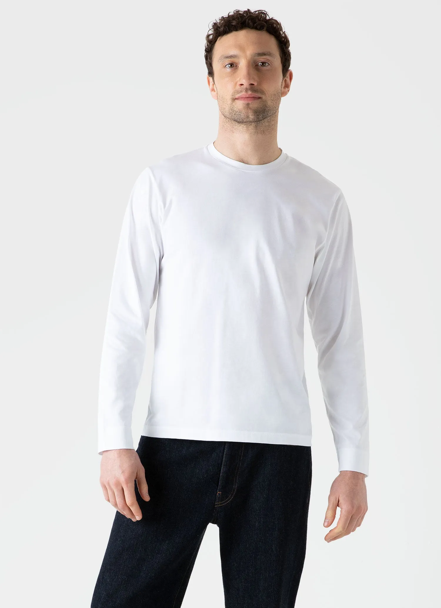 Men's Long Sleeve Riviera T-shirt in White sold by Sunspel product image thumbnail 2