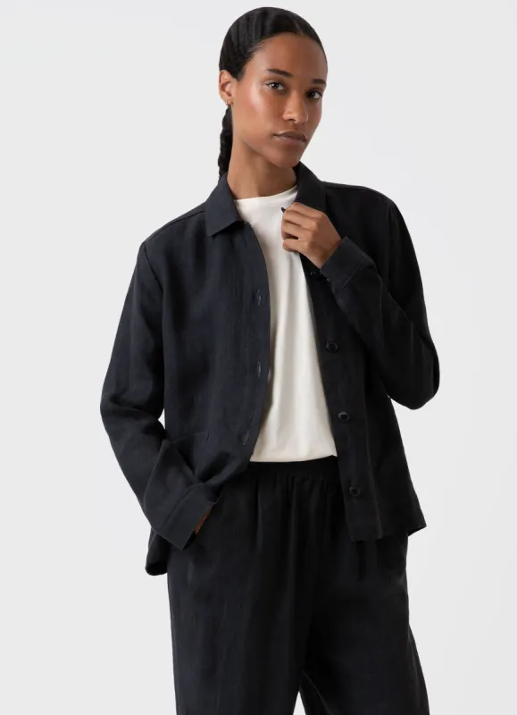 Women's Linen Twin Pocket Jacket in Black made by Sunspel