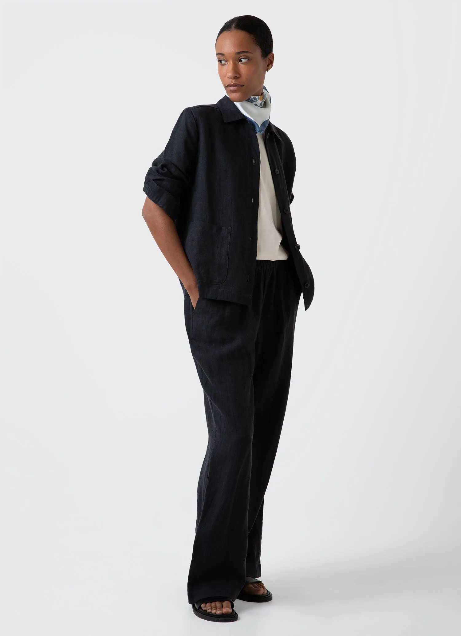 Women's Linen Twin Pocket Jacket in Black sold by Sunspel product image thumbnail 3