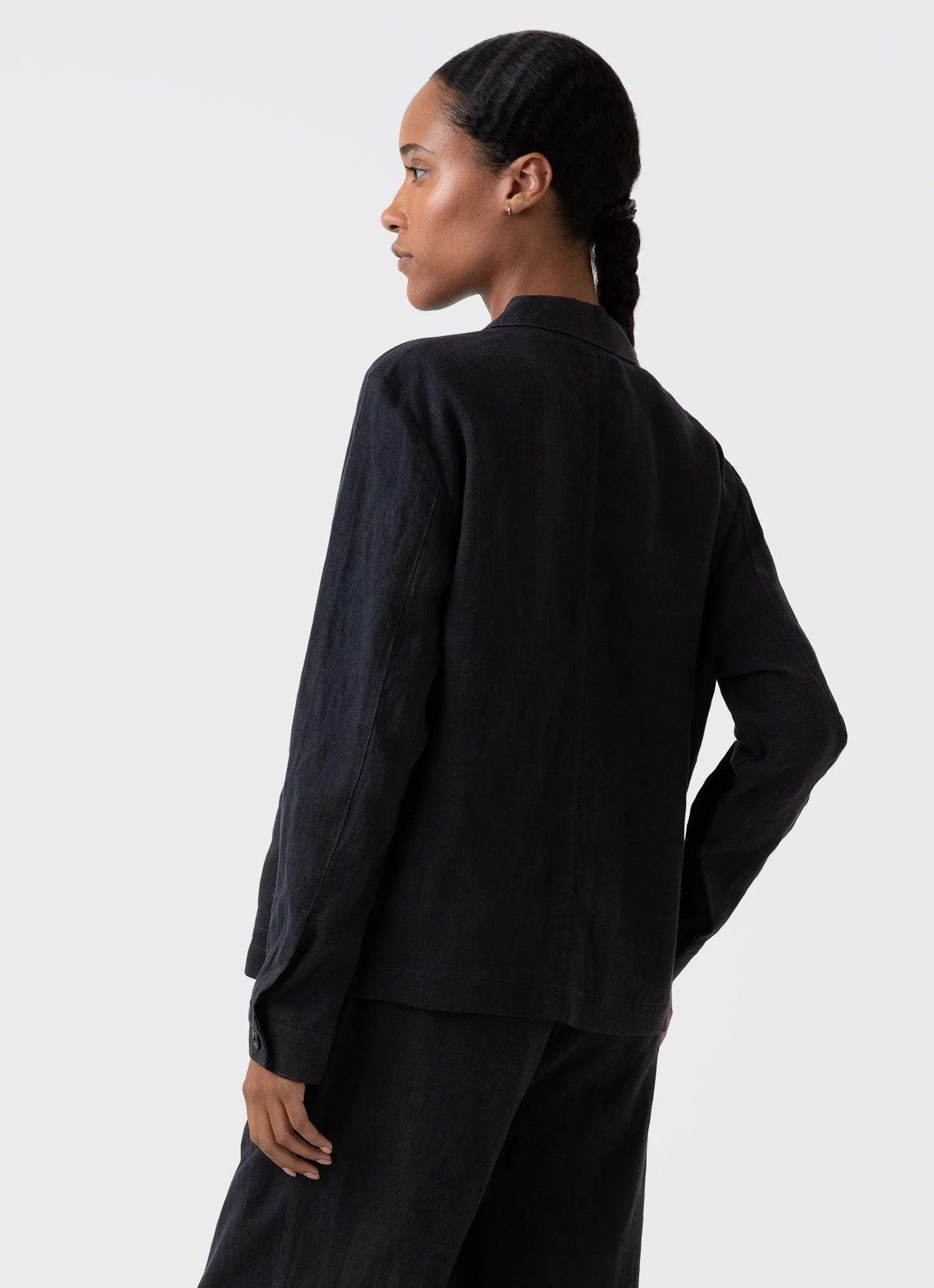 Women's Linen Twin Pocket Jacket in Black sold by Sunspel product image thumbnail 4