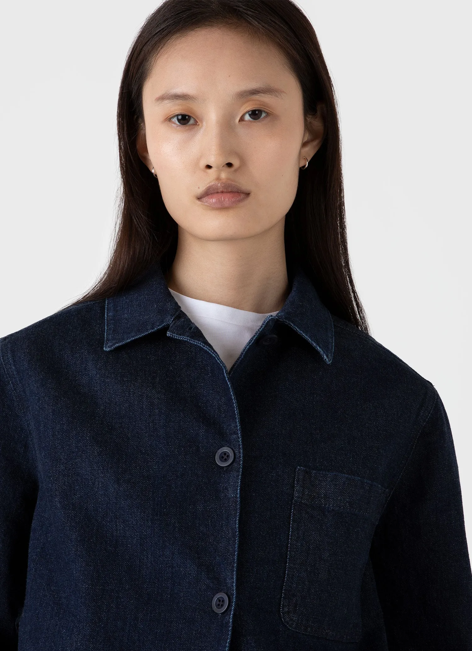 Women's Denim Chore Jacket in Denim Rinse Wash sold by Sunspel product image thumbnail 4