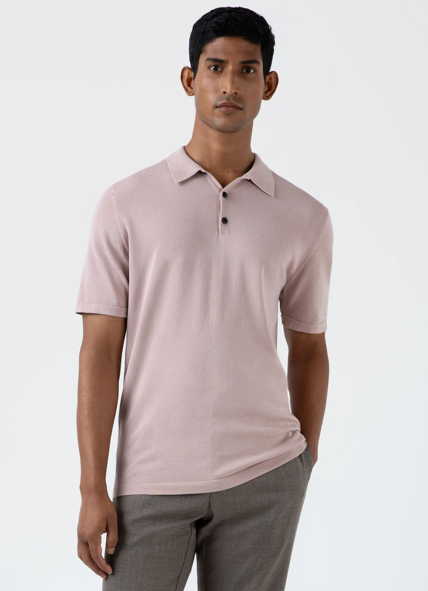 Men's Sea Island Cotton Polo Shirt in Pale Pink sold by Sunspel product image thumbnail 2