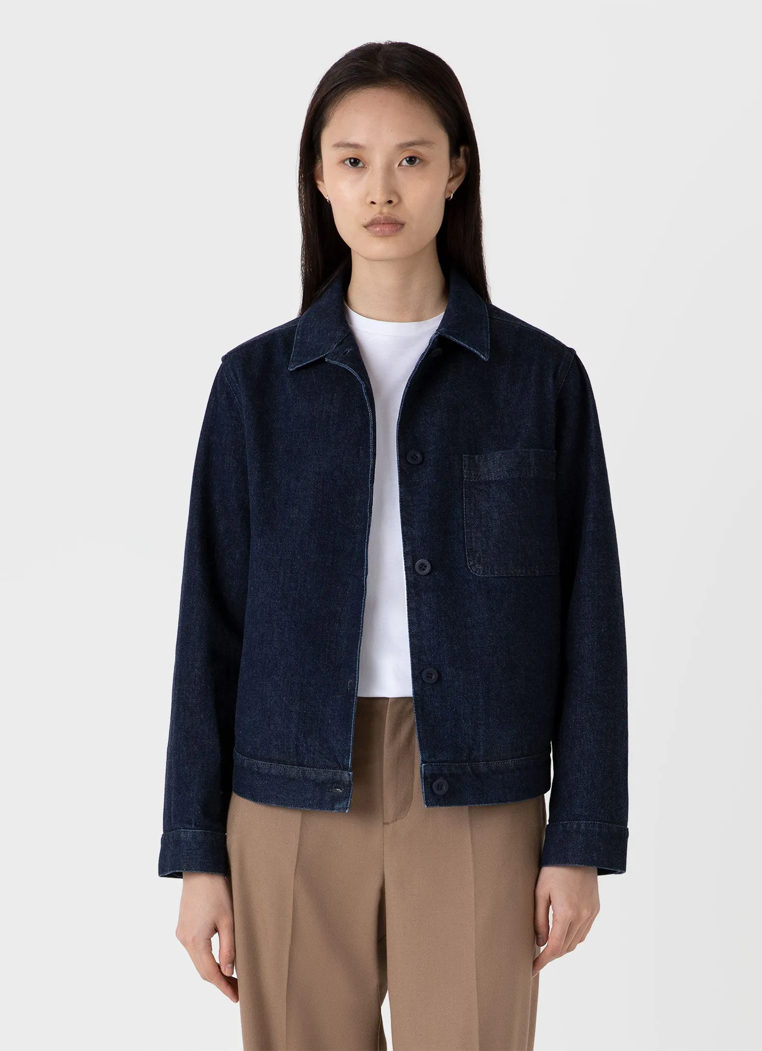 Women's Denim Chore Jacket in Denim Rinse Wash sold by Sunspel