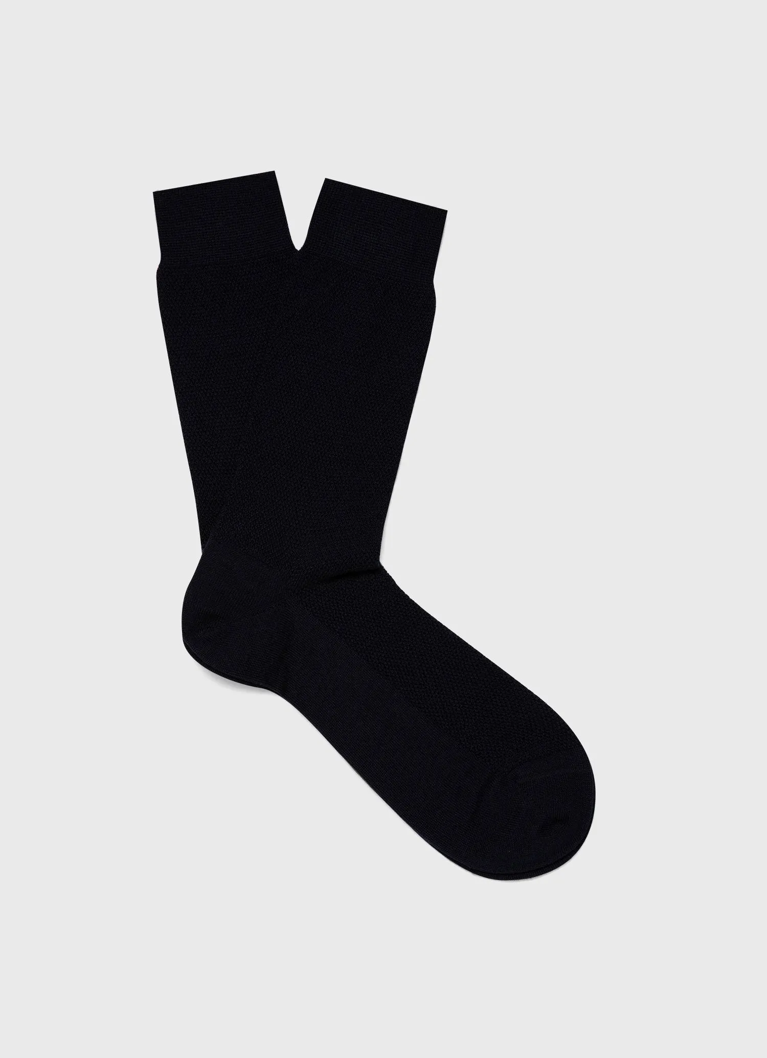Men's Merino Wool Waffle Socks in Navy sold by Sunspel