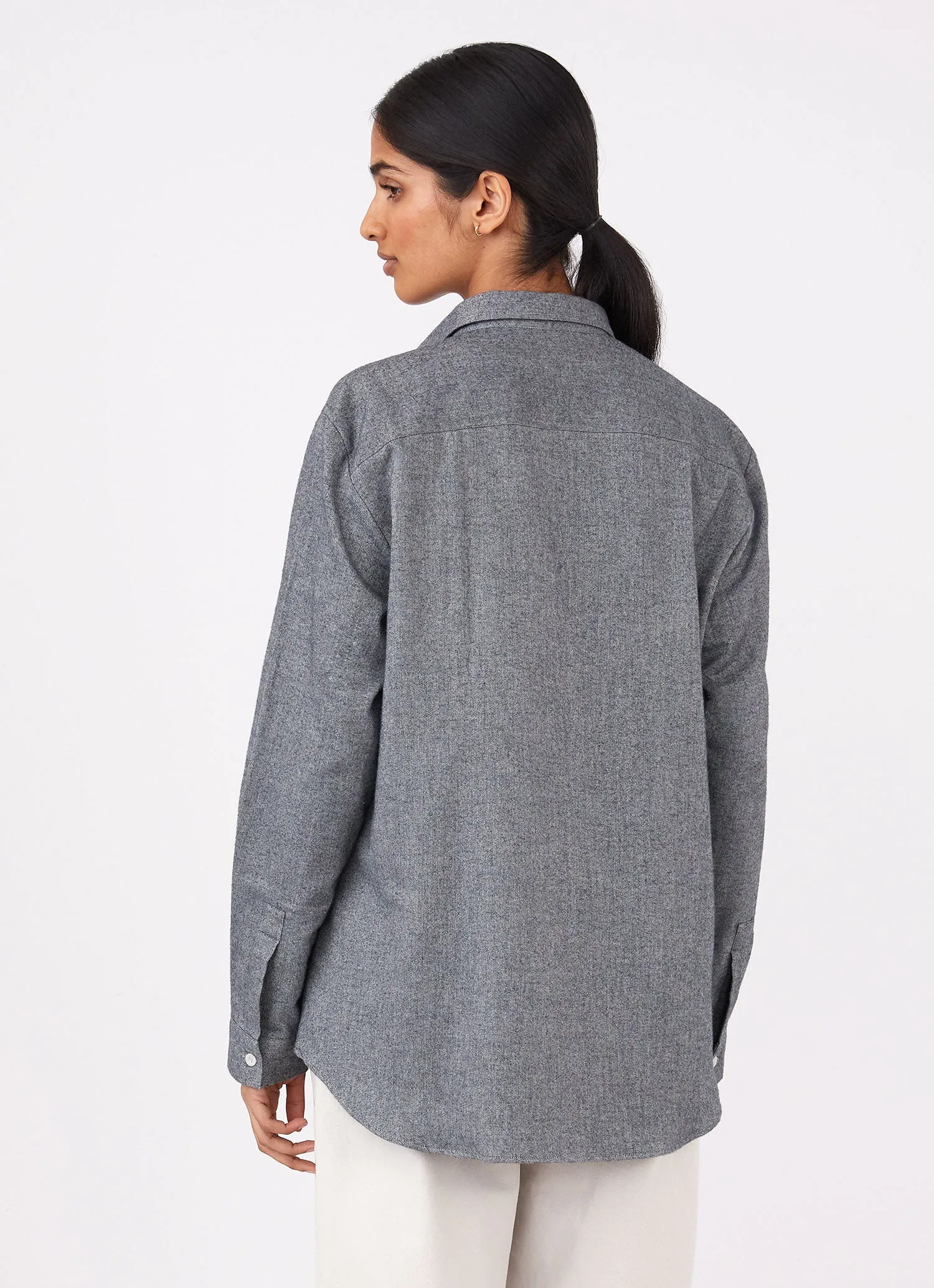 Women's Oversized Flannel Shirt in Mid Grey Melange sold by Sunspel product image thumbnail 4