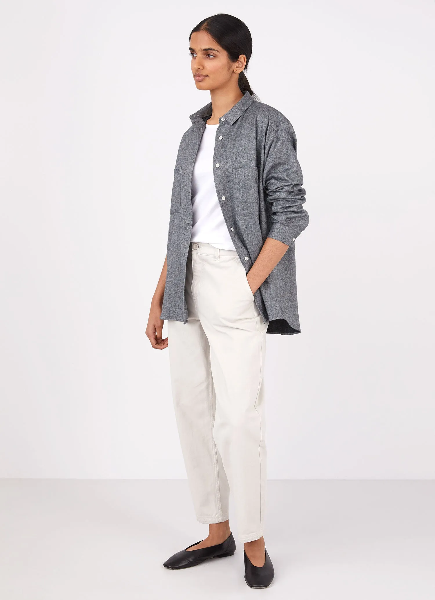 Women's Oversized Flannel Shirt in Mid Grey Melange sold by Sunspel product image thumbnail 3