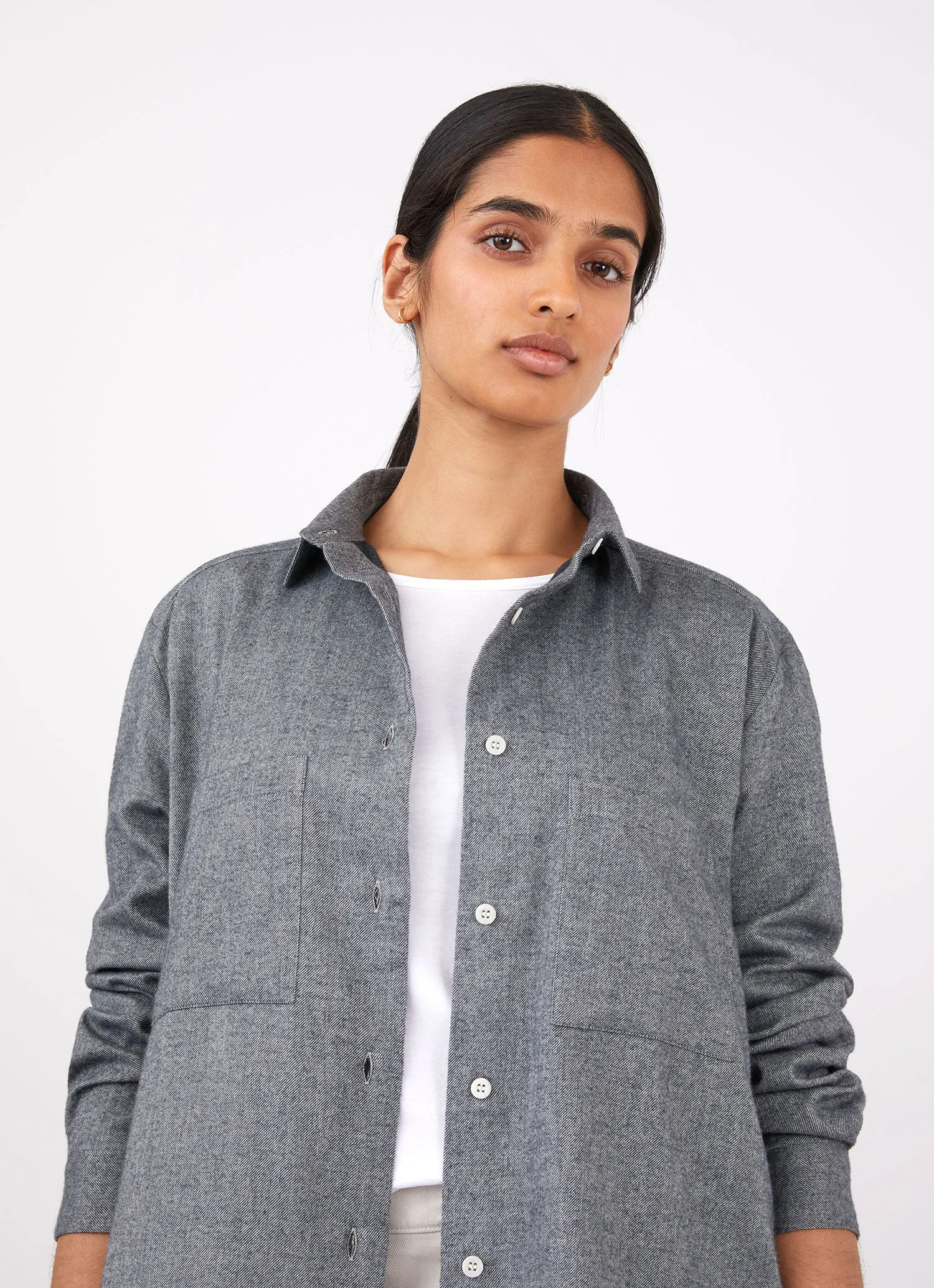 Women's Oversized Flannel Shirt in Mid Grey Melange sold by Sunspel product image thumbnail 2