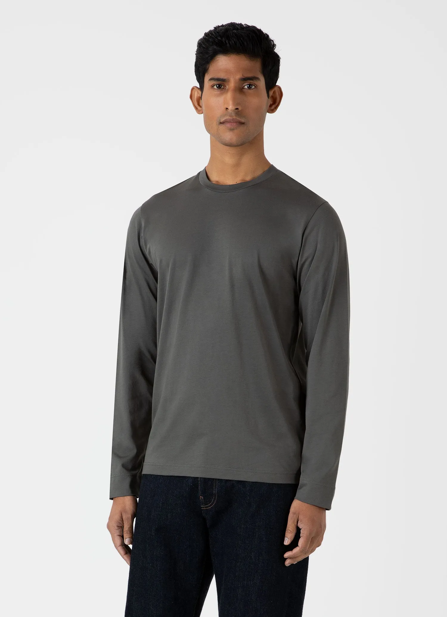 Men's Long Sleeve Riviera Midweight T-shirt in Drill Green sold by Sunspel product image thumbnail 2